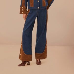 Farm Rio Western Denim Wide Pants Low Waisted